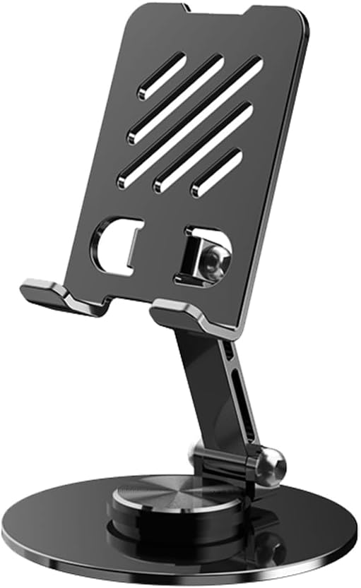 360°Rotating Phone Holder for Desk, Folding Cell Phone Stand, Fully Adjustable Phone Holder for Desk, for All Mobile Phones, iPhone, iPad, Nintendo Switch (Metal Black)