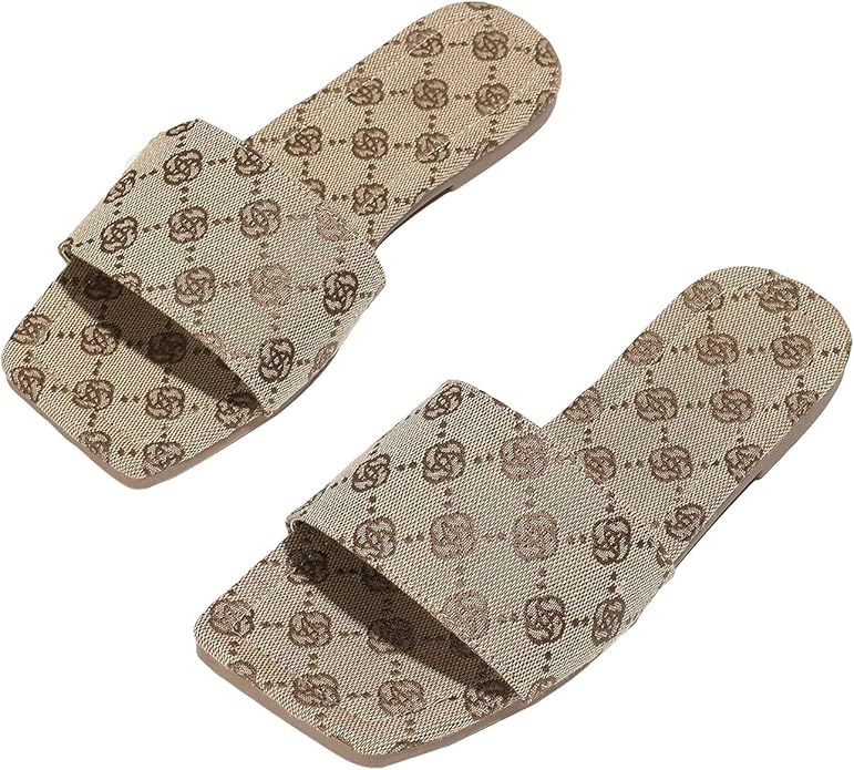 Women's Square Open Toe Slides Slippers Single Band Slip On Flat Sandals