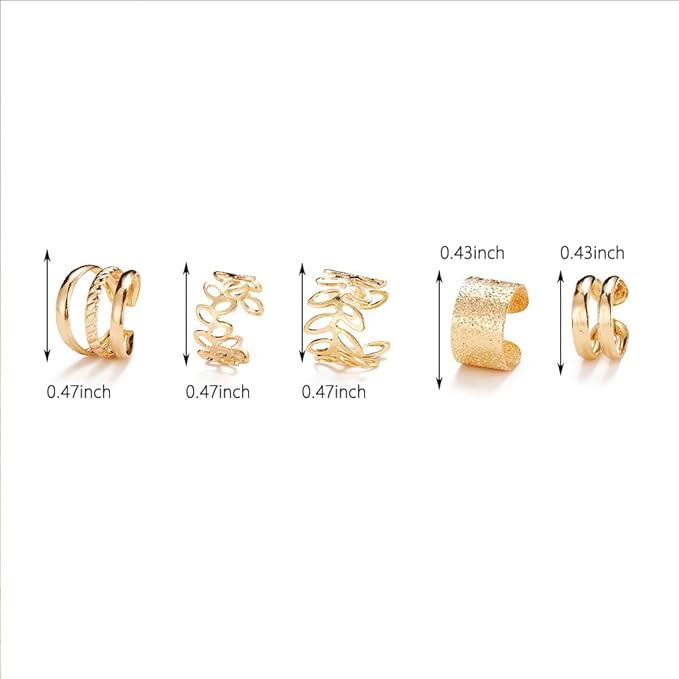 5 Pcs Ears Clip Sets Layered Non Piercing Fashion Cartilage Ears Jewelry Sterling Ear Cuff Earrings for Women