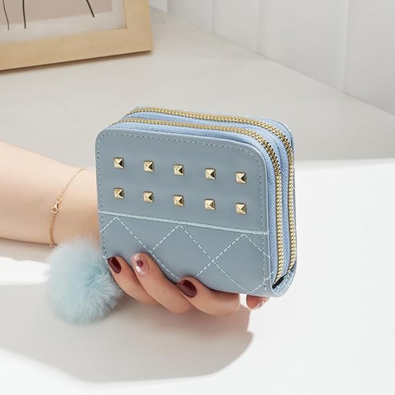 Slim Leather Wallet for Women – Small Bifold Card Holder Organizer with Multiple Slots, blue, Fashion