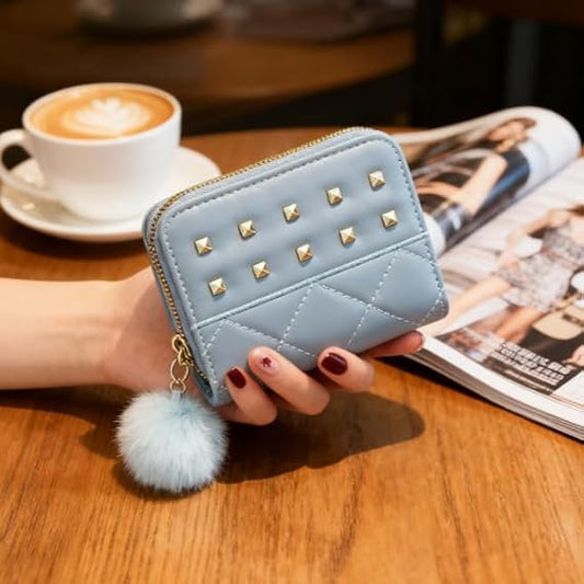 Slim Leather Wallet for Women – Small Bifold Card Holder Organizer with Multiple Slots, blue, Fashion