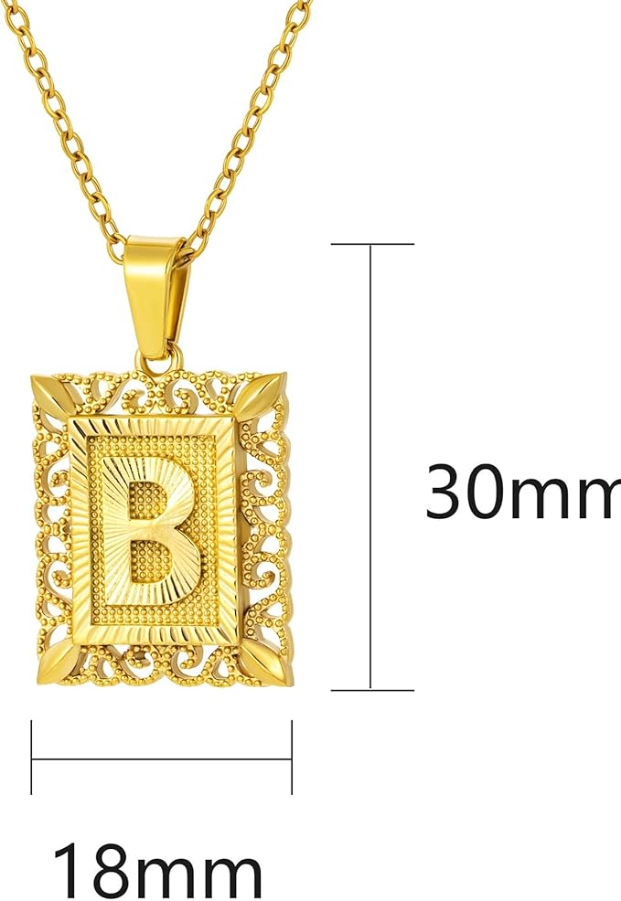 18K Gold Square Monogram Necklace A-Z Personalized Alphabet Pendant Jewelry Gift for Women