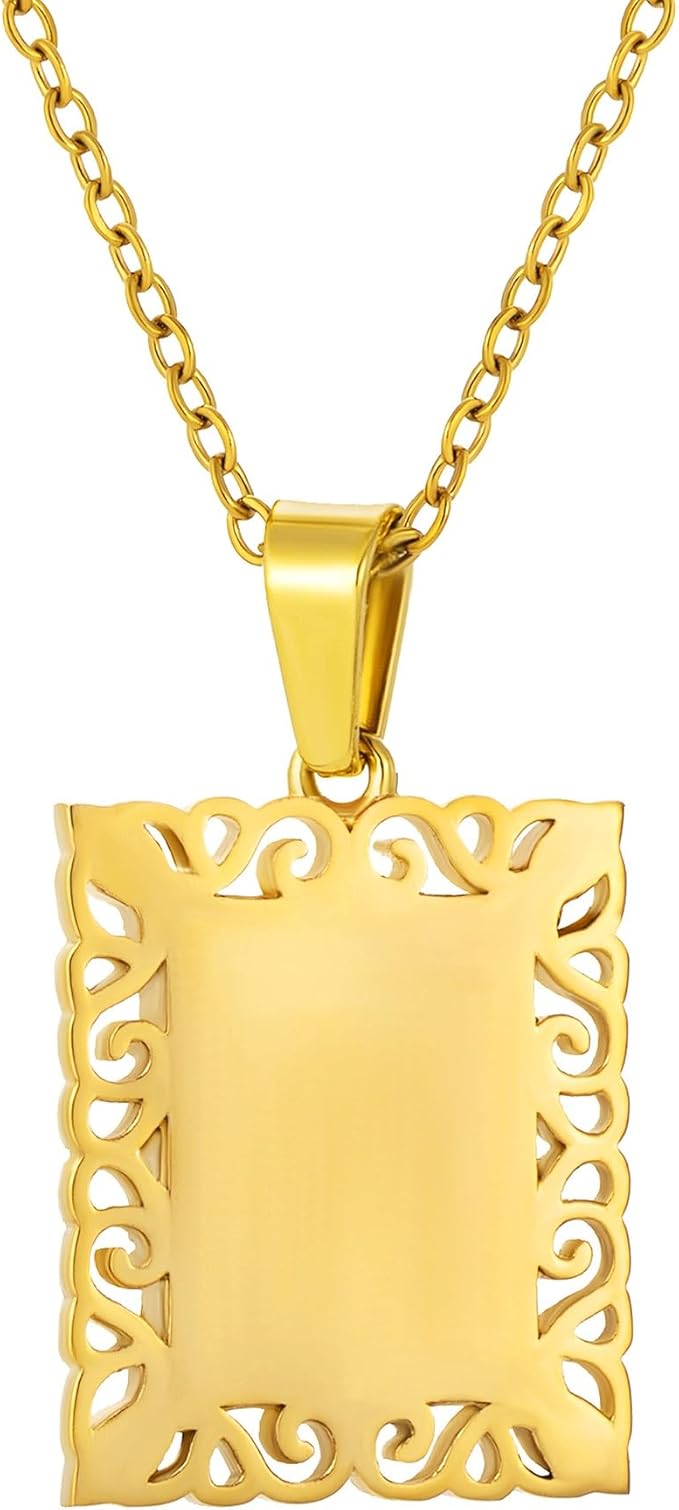 18K Gold Square Monogram Necklace A-Z Personalized Alphabet Pendant Jewelry Gift for Women