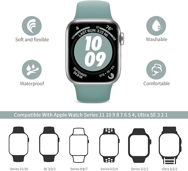 6 Pack Sport Bands Compatible with Apple Watch Band 38mm 40mm 41mm 42mm 44mm 45mm,Soft Silicone Waterproof Strap Wristbands Compatible with iWatch Apple Watch Series Ultra 8 7 6 5 4 3 2 1 SE Women Men