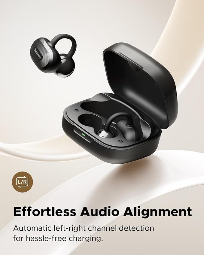 TRUEFREE C10 Clip-On Wireless Earbuds, Open-Ear Earphones, Bluetooth 5.4, 12mm Driver with Spatial Sound, 28H Playtime, IPX5 Water-Resistant, AI-ENC Clear Calls, Dual Connection, App Customizable