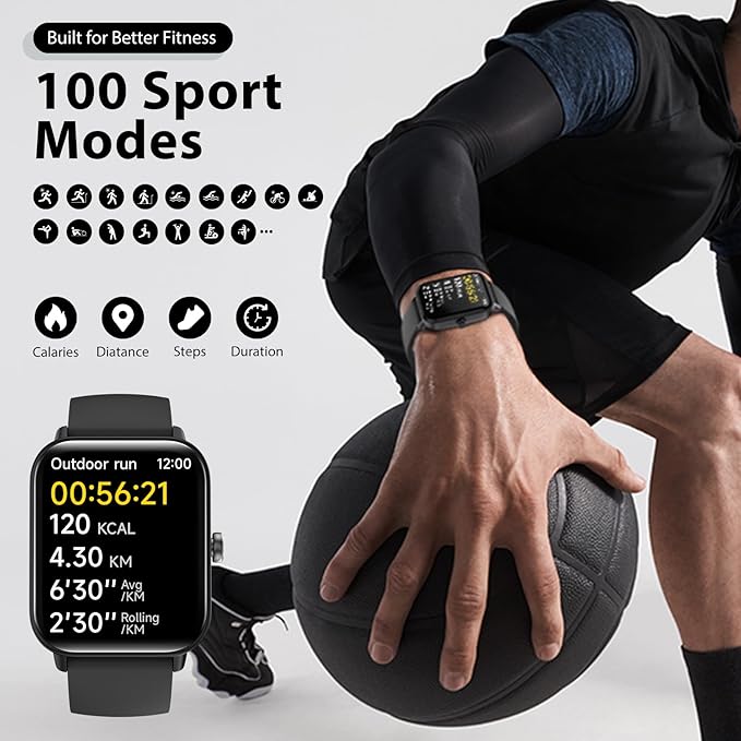 Smart Watch for Men Women (Answer/Make Call), Alexa Built-in, 1.8" Touch Screen Fitness Watch with SpO2 Sleep Monitor, 100 Sport, IP68 Waterproof Step Counter Smartwatch for iOS Android