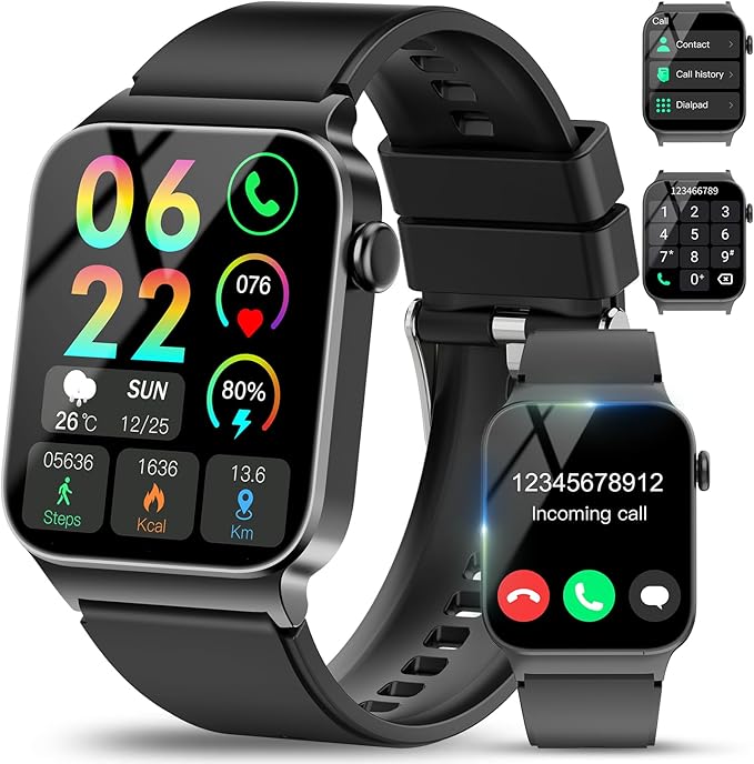 Smart Watch for Men Women Answer/Make Calls, 1.85" HD Smart Watches with 110+ Sport Modes, Fitness Watch with Heart Rate Sleep Monitor, IP68 Waterproof Smartwatch for Android iOS, Black