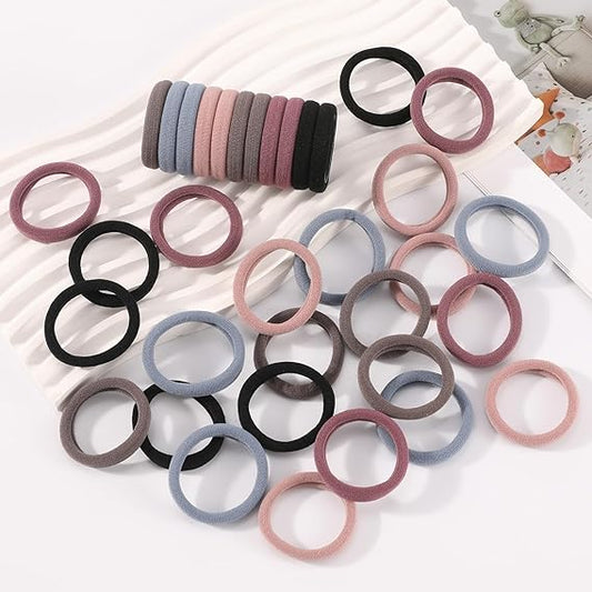 35PCS Hair Ties for Women, Smooth and Thick Black Hair Bands, Durable Elastic Hair Ties for Secure Ponytail Holding (Natural Colors)
