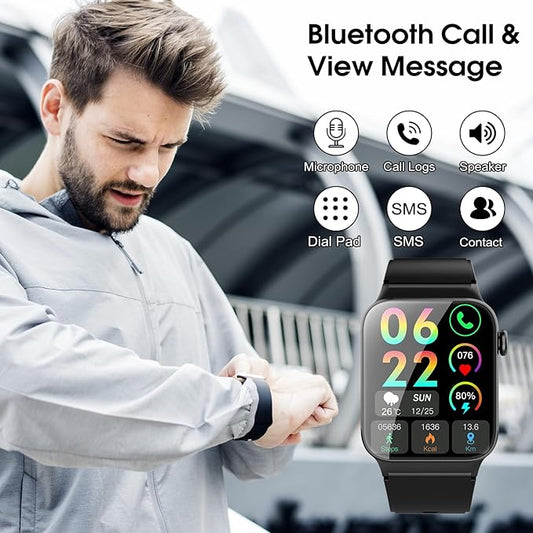 Smart Watch for Men Women Answer/Make Calls, 1.85" HD Smart Watches with 110+ Sport Modes, Fitness Watch with Heart Rate Sleep Monitor, IP68 Waterproof Smartwatch for Android iOS, Black