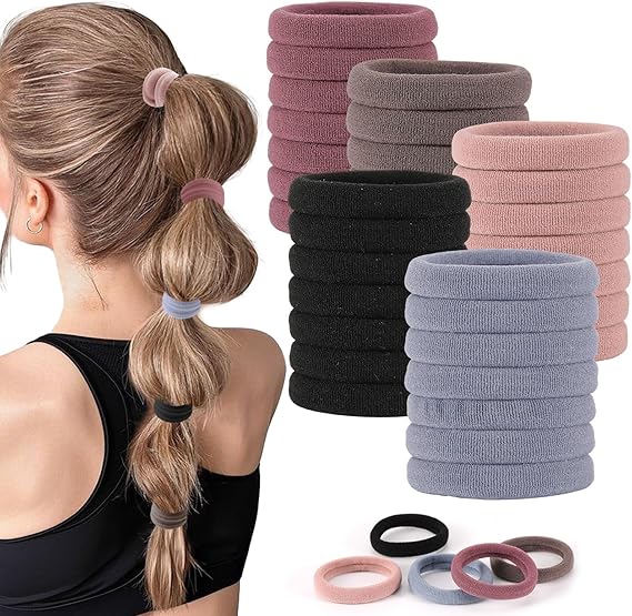 35PCS Hair Ties for Women, Smooth and Thick Black Hair Bands, Durable Elastic Hair Ties for Secure Ponytail Holding (Natural Colors)