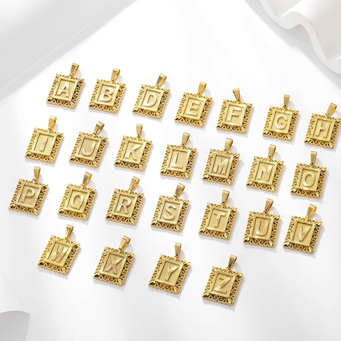 18K Gold Square Monogram Necklace A-Z Personalized Alphabet Pendant Jewelry Gift for Women