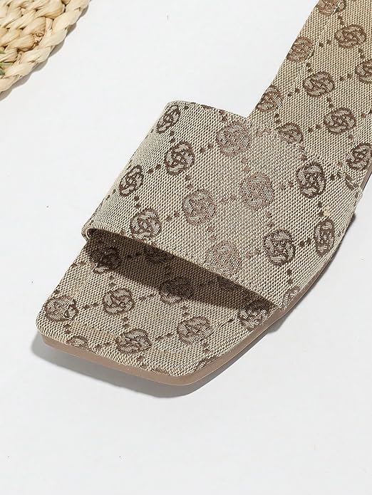 Women's Square Open Toe Slides Slippers Single Band Slip On Flat Sandals