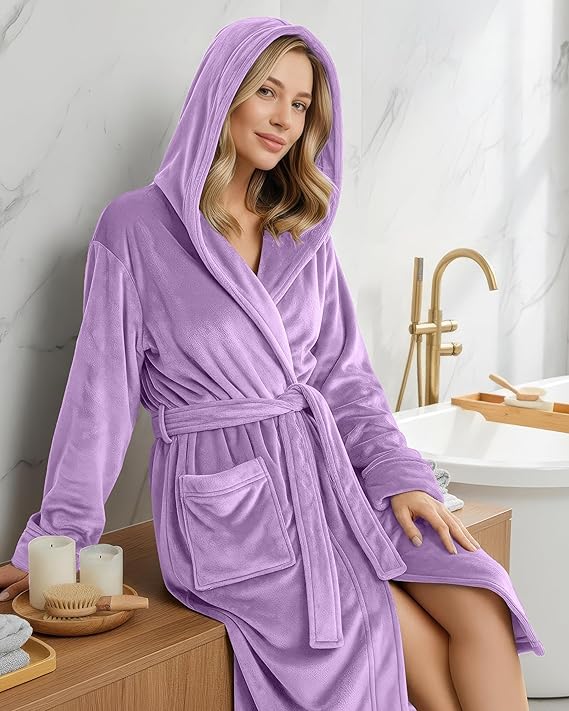 NY Threads Women Fleece Hooded Bathrobe - Plush Long Robe