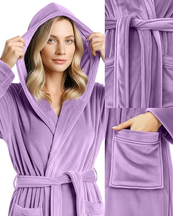 NY Threads Women Fleece Hooded Bathrobe - Plush Long Robe